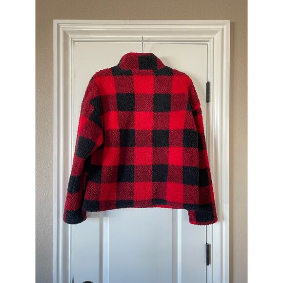 MEROKEETY Women's Plaid Sherpa Fleece Zip Pullover Jacket Medium - Picture 4 of 8